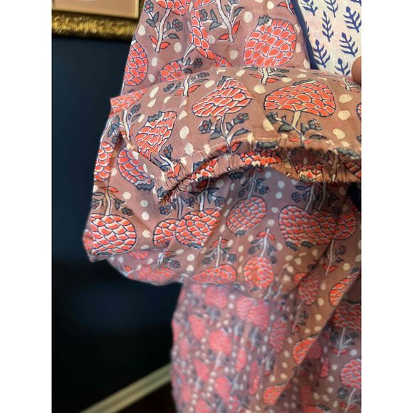 SZ Blockprints Womens Blue Pink Long Sleeves Printed Tassel Tunic Blouse Size S - Picture 5 of 8